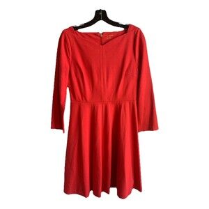 Kate Spade Ponte Dress 6 Red 3/4 Sleeve Sweetheart Neck Stretch Knit Fit & Flare